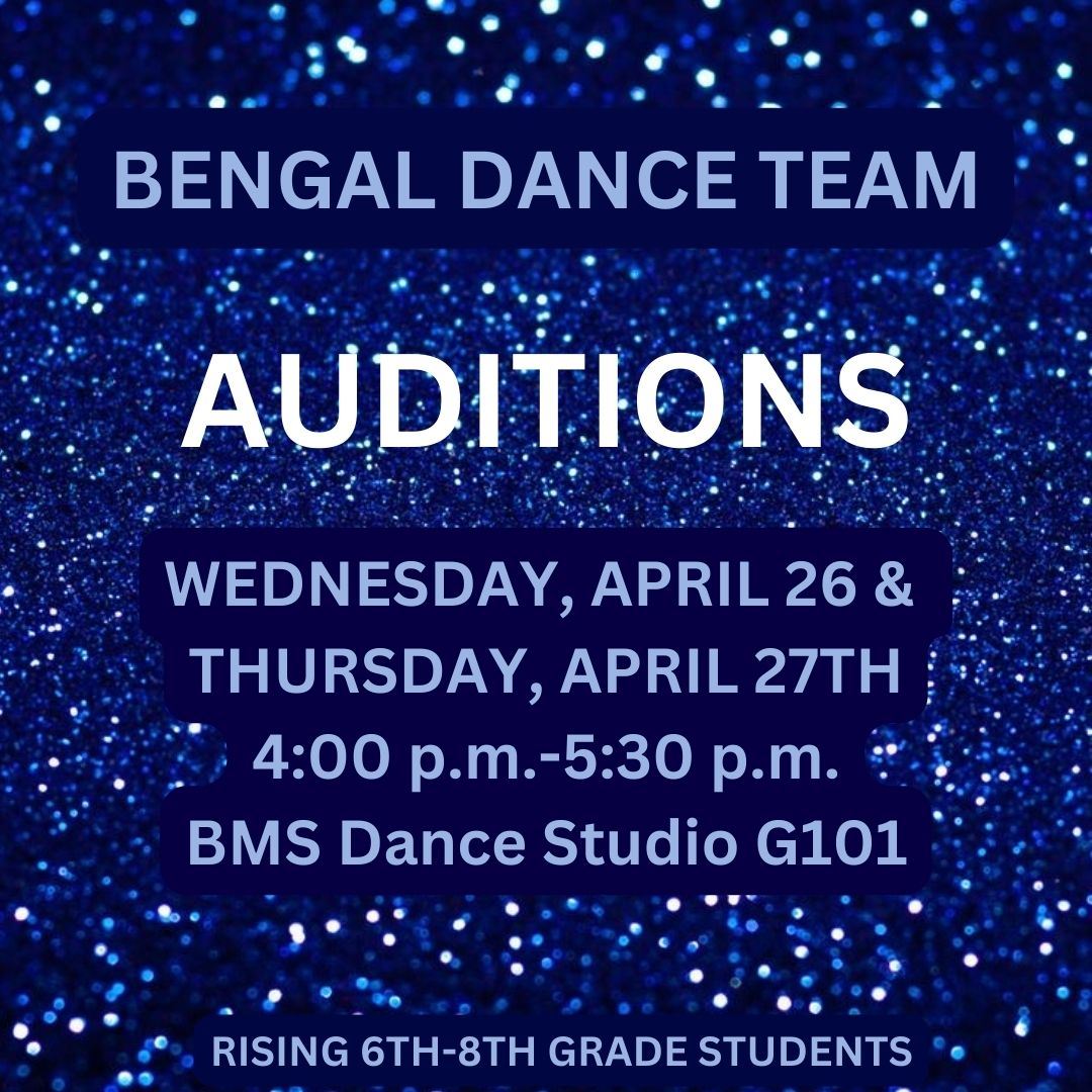 Auditions April 26 and 27 4:00 pm to 5:30 pm
