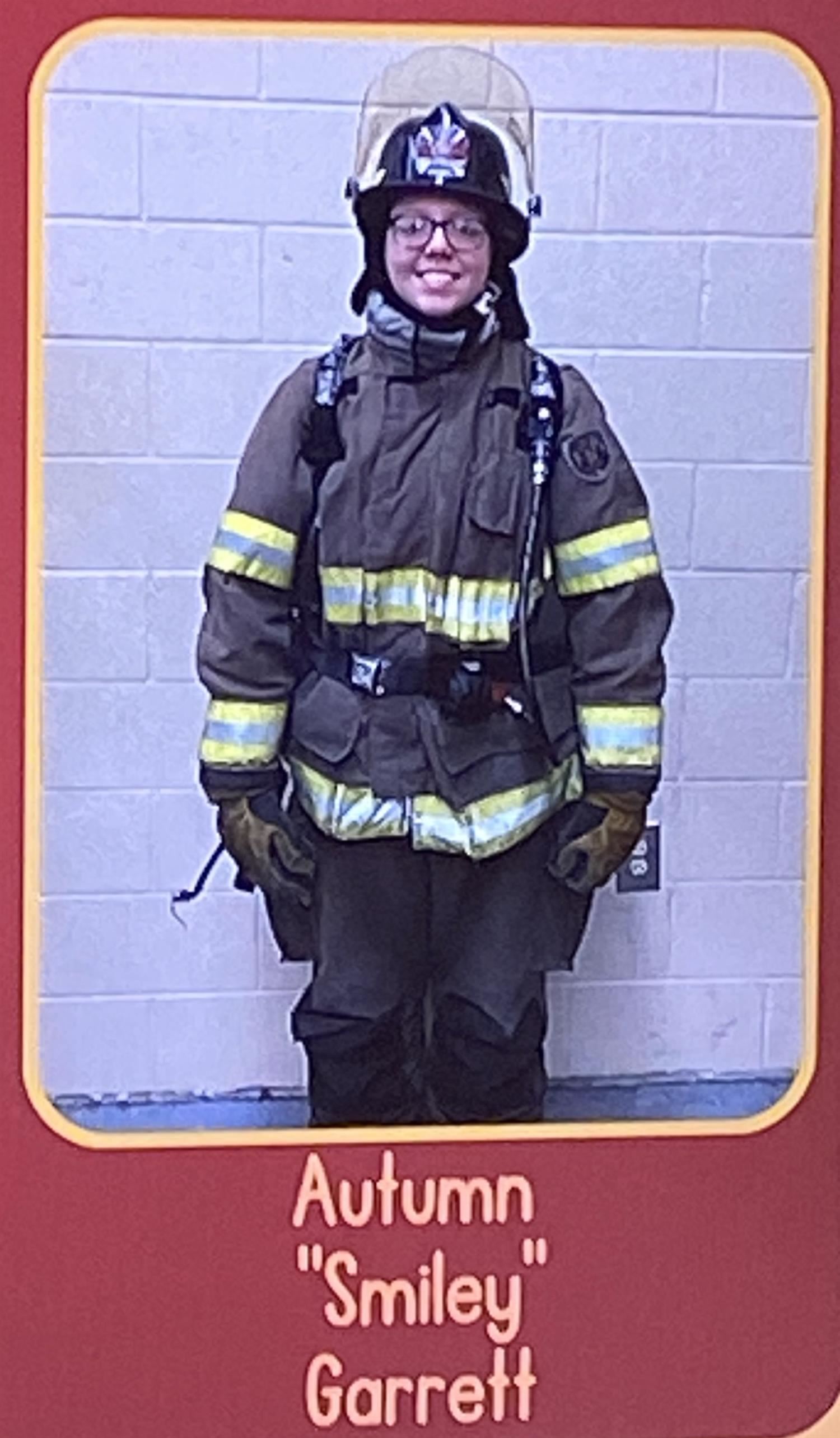  Picture of Autumn Garrett in firefighter uniform