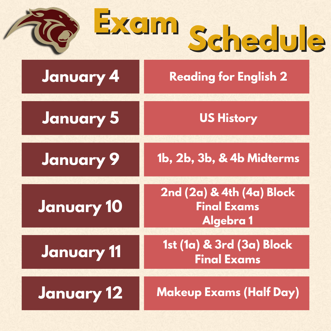  Exam schedule